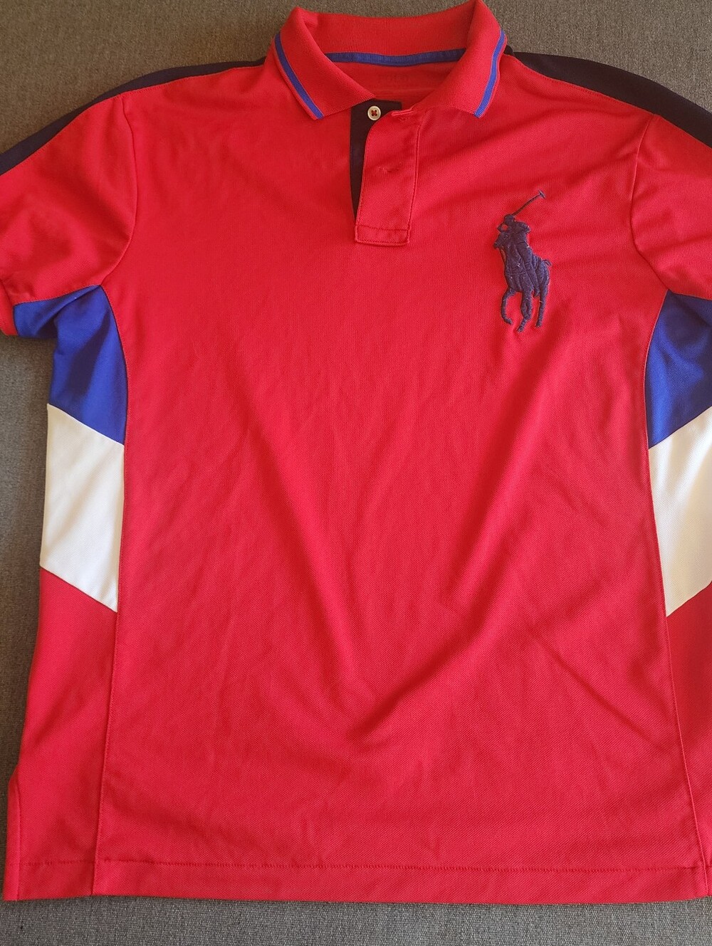 Ralph Lauren Men's Red Polo with Blue and White Accents